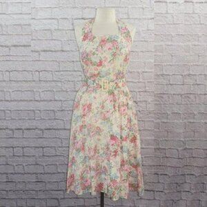 Vintage 80s Cottage Core Floral Sarin Dress Medium